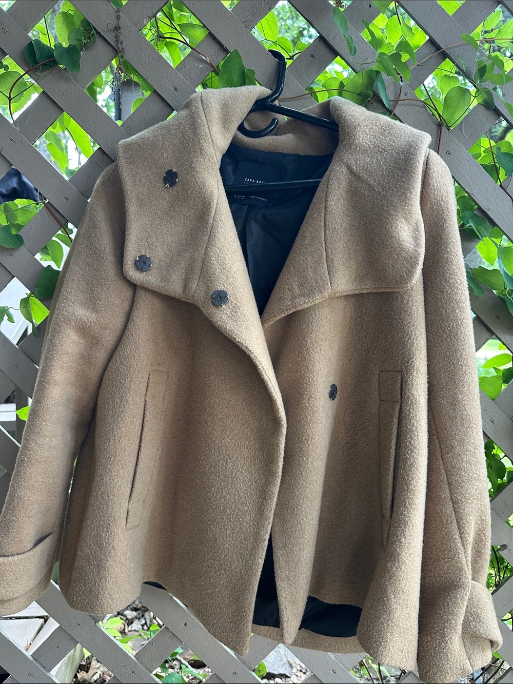 Zara Camel Wool-Blend Hooded Peacoat